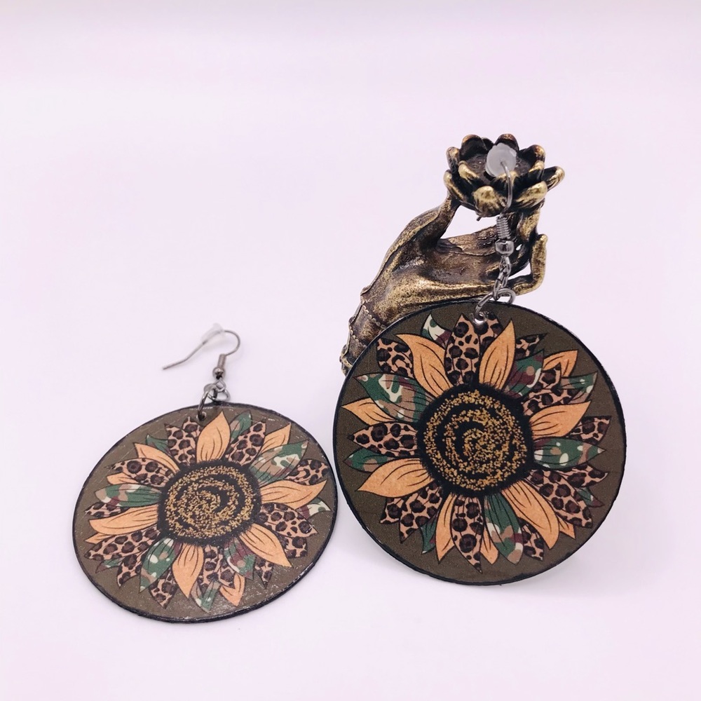 New Camouflage And Cheetah Sunflower Earrings